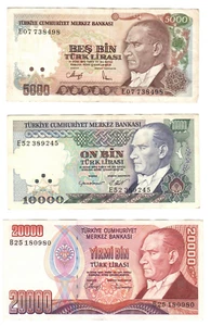 Set of 3 Turkish lira (Seventh Issue or E7) notes - Picture 1 of 2