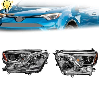 Pair Headlights Assembly w/LED DRL For Toyota RAV4 2016 2017-2018 Black Housing - Image 1 of 4