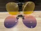 Set: 2x Clip on, Brillen Aufsatz Überbrille gelb + lila/rötlich, 1x nie getragen