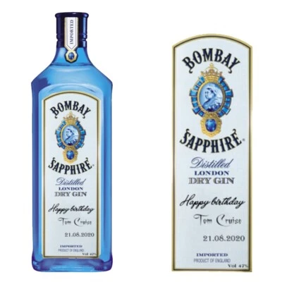 Personalised Birthday Bombay sapphire Gin Bottle label for any occasion 70cl - Image 1 of 4