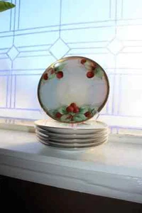 6 Antique Nippon Dessert or Salad Plates Hand Painted Strawberries - Picture 1 of 4