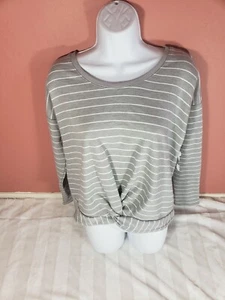 OLD NAVY Womens Gray White Striped Knot Front Oversized Crop Sweatshirt S NWT - Picture 1 of 10