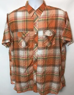 Camisa George Roth Los Angeles Para Hombres XL Manga Corta Naranja Blanco Bolsillos a Cuadros Foto 1 de 4