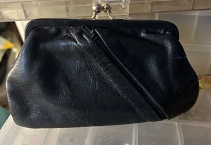 Vtg Small Leather Clutch Wallet Black - Picture 1 of 4