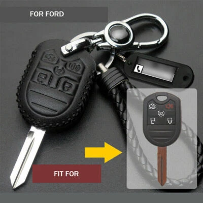 Leather Car Key Fob Case Cover Holder For FORD FOCUS FUSION EDGE EXPLORER F150 - Image 1 of 4
