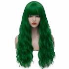 Long Curly Wavy Green Wigs with Bangs Synthetic Hair Wigs Cosplay Costume Women