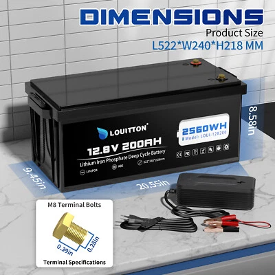 Batería Litio 12V 200Ah LiFePO4 200A BMS 20000+Ciclos Solar Autocaravana Barco