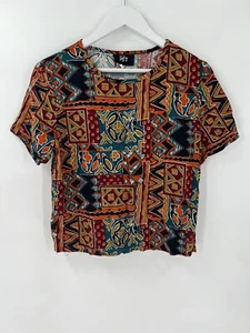 Toby Vintage Blouse Womens Medium Multicolor Tribal Retro Short Sleeves Casual - Picture 1 of 14