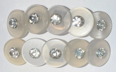 Hermosos clips para zapatos vintage translúcidos blancos con estrás tono plata Foto 1 de 2