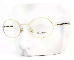 Chanel Eyeglasses Glasses ch2202Q 395 Shiny Pale Gold Black Leather 48mm w/case - Picture 1 of 9