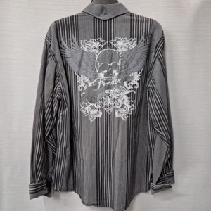 Y2K Fender Rock & Roll Lifestyle Button Up Shirt Black Skull Wings Mens Size XL - Picture 1 of 10