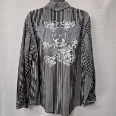 Y2K Fender Rock & Roll Lifestyle Button Up Shirt Black Skull Wings Mens Size XL - Image 1 of 4