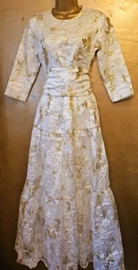 Impresionante Vestido Largo Completo Vintage Baruni Blanco y Dorado, s.M, Forrado, Cremallera, Cinturón Ancho - Imagen 1 de 21