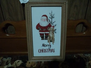 Golden Retriever dog with Santa Merry Christmas with frame picture Holiday Time - Picture 1 of 2