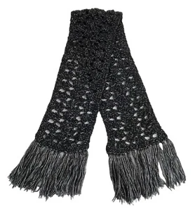 HANDMADE CROCHET Scarf NEW Black & Silver Tassels 20cm x 128cm - Picture 1 of 3