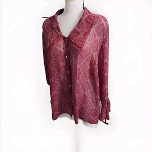 BLUSA TRUE BEAUTY BY EMME BORGOÑA GEOMÉTRICA SEMI TRANSPARENTE CAMISA MUJER TALLA 20 - Imagen 1 de 6