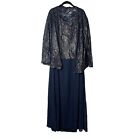 Roman’s Evening Dress Womens Navy Blue Lace Chiffon Full Length Plus Size 32W