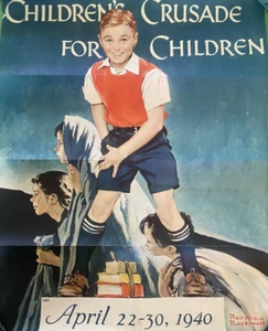 Rare Original 1940 Children's Crusade for Children Poster by Norman Rockwell - Picture 1 of 6