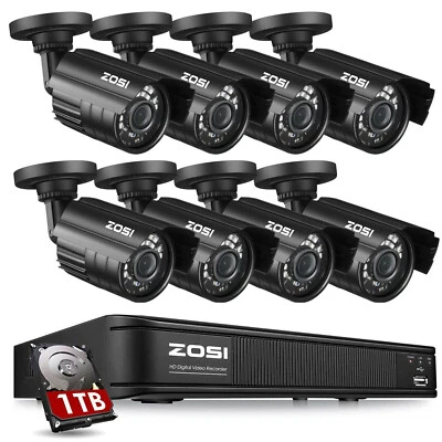 ZOSI H.265+ 1080P Home Security Camera System Outdoor 8CH DVR with IR-Cut 0-1TB