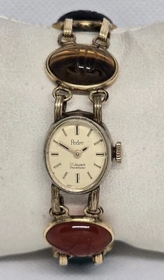 Women's Vintage Pedre 17 Jewel 12 K Gold Filled Egyptian Scarab Gem Watch 12 - Image 1 of 4