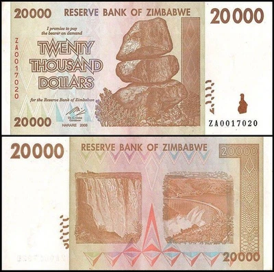 Zimbabwe 20000 dólares, 2008, P-73az, repuesto usado Foto 1 de 2