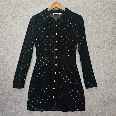 Velvet Mini Dress Womens S Black ZARA Rhinestone Studded Sparkly Party Y2K Glam - Image 1 of 4