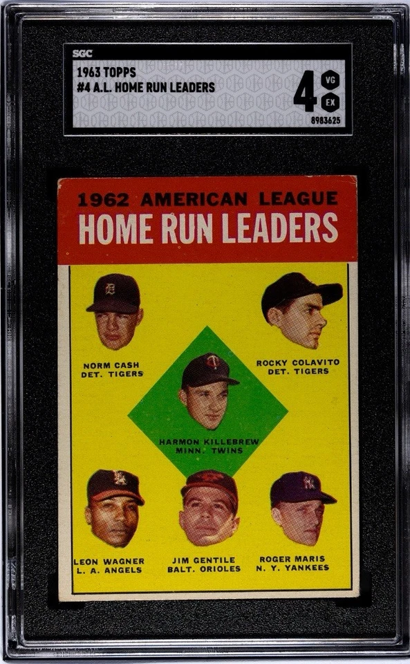 1963 年 Topps AL HR 领导者 #4 KILLEBREW ROGER MARIS SGC 4 美国职棒大联盟名人堂 — 第 1/2 张图片