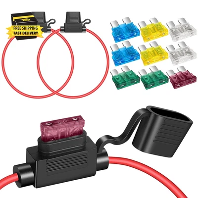 2 Pack 12 AWG Inline Fuse Holder 11.8 Inches 12V ATC/ATO Blade Fuse Holder with - Image 1 of 4