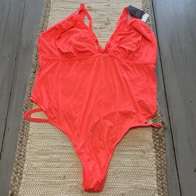 NWT Cacique Seriously Sexy Neon Orange Pink One Piece Bodysuit Sz 18/20 - Image 1 of 4