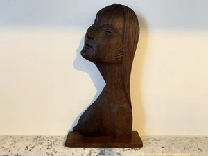 "Cabeza y pecho de mujer vintage tallados a mano en madera de caoba desnuda 10"" hecho en Ecuador" - Imagen 1 de 6