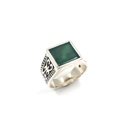 Anello in argento 925 onice verde anello a fascia gioiello da uomo anello... - Immagine 1 di 4