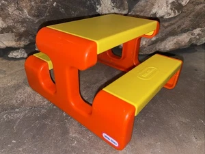 Vintage Little Tikes Picnic Table Dollhouse Size Yellow & Orange - Picture 1 of 5