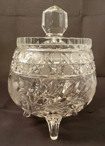 Vintage Heavy Cut Crystal Footed Bowl / Candy Dish with Lid - Picture 1 of 10