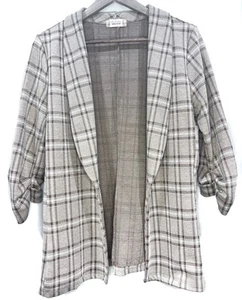 Altar'd State Blazer Womens S Tan/Brown Plaid Ruched Sleeve 1 Button Career - Picture 1 of 4