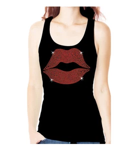 CAMISETA SIN MANGAS RED LABIOS BLING LENTEJUELAS BRILLO KISS AMOR FIESTA - Imagen 1 de 2