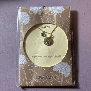 Deacon March Birthstone & Hydrangea Charm Necklace 18” Gold Tone - Picture 1 of 3