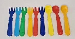 Childrens Forks And Spoons RePlay Red Blue Yellow Orange Green Lot of 9 - Picture 1 of 5