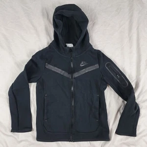Nike Tech Fleece Boys Small Black Full Zip Sweater Hoodie Casual Winter Warm - Picture 1 of 10