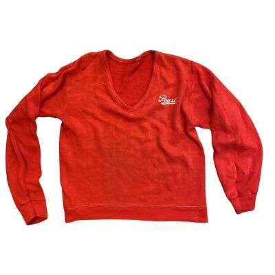 Suéter feminino vintage anos 70 Pearl Beer gola V acrílico vermelho pequeno raro! - Imagem 1 de 4