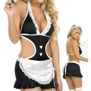 French Maid Fancy Halter Dress Size 10 - 12 Lingerie Roleplay Dress, Apron & Hat - Picture 1 of 1
