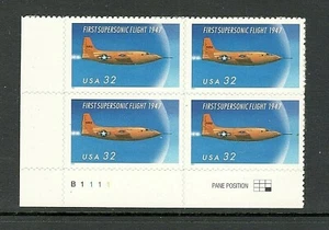 Sc # 3173 ~ Plate # Block ~ 32 cent First Supersonic Flight Issue (fc21) - Picture 1 of 1