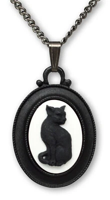 Collar colgante gótico camafeo de gato negro en marco de peltre mate negro NK-680 Foto 1 de 4