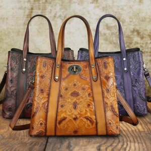 Genuine Leather Satchel for Women Purse Embossed Top Handle Shoulder Handbag - Picture 1 of 16