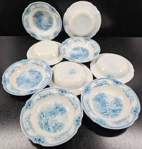(9) J & G Meakin The Sandown Fruit Dessert Bowls Set Antique Blue Floral England - Picture 1 of 24
