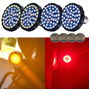 4PCS Front + Rear LED Turn Signal Light 1157 Bulb For Harley Davidson Road Glide