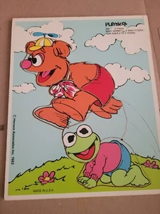 Playskool Puzzle Baby Kermit and Fozzie 265-1 6 Piece Wooden Tray Puzzle 1983 - Picture 1 of 1