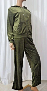 NWT ALLISON & ZOE SM (Bust40) OLIVE GREEN VELOUR SWEATS JACKET PANTS TRACKSUIT - Picture 1 of 12