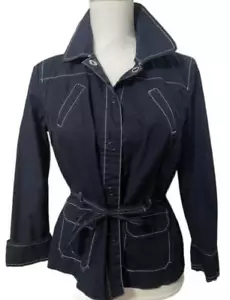 Chaqueta para mujer Ann Taylor Loft 8 mod retro ligera azul con botones bolsillos con corbata - Imagen 1 de 4