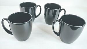 Lot of 4 Corelle Coordinates Black Stoneware Mugs Coffee, Tea, Hot Choc Cup Set