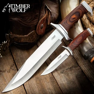 Timber Wolf Knife Set and Belt Sheath - Bowie and Fixed Blade Knives | 2 piece - Picture 1 of 6